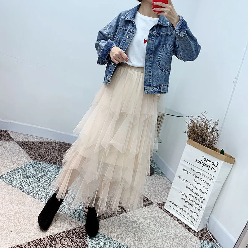 High Waist Cake Fairy Dress Sweet Look Tutu Mesh Mid-Length Skirt