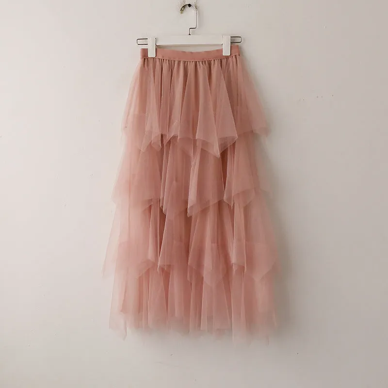 High Waist Cake Fairy Dress Sweet Look Tutu Mesh Mid-Length Skirt