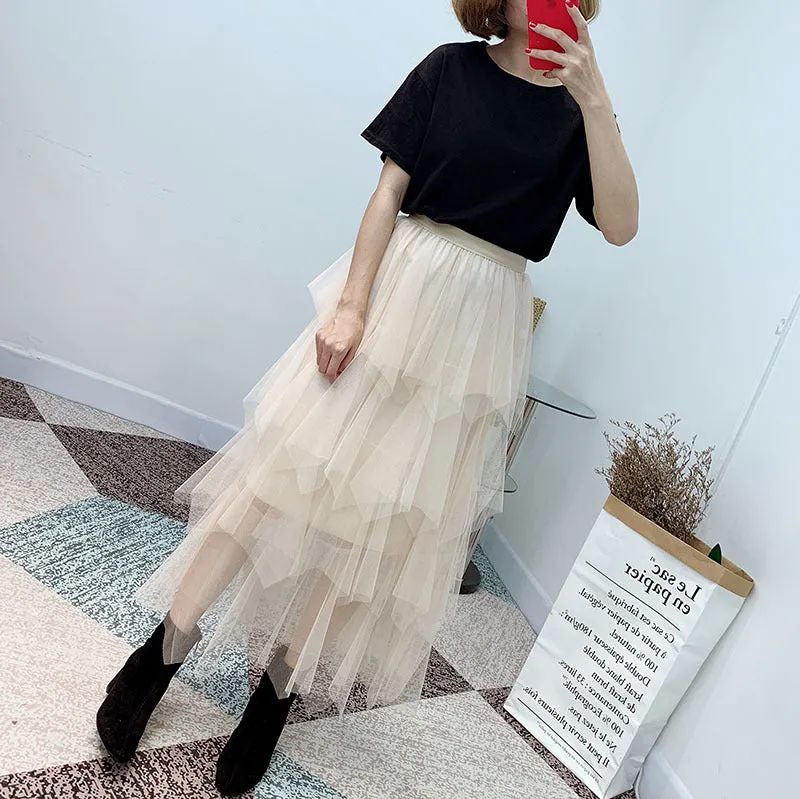 High Waist Cake Fairy Dress Sweet Look Tutu Mesh Mid-Length Skirt