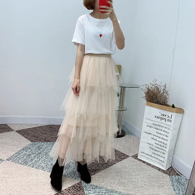 High Waist Cake Fairy Dress Sweet Look Tutu Mesh Mid-Length Skirt