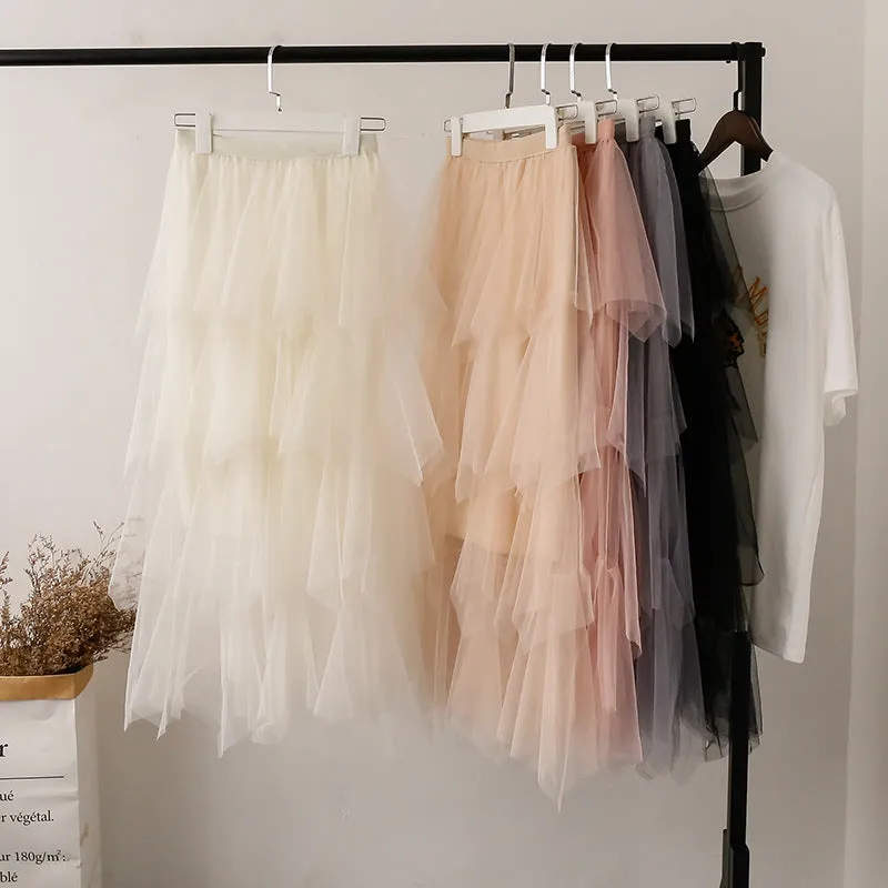 High Waist Cake Fairy Dress Sweet Look Tutu Mesh Mid-Length Skirt