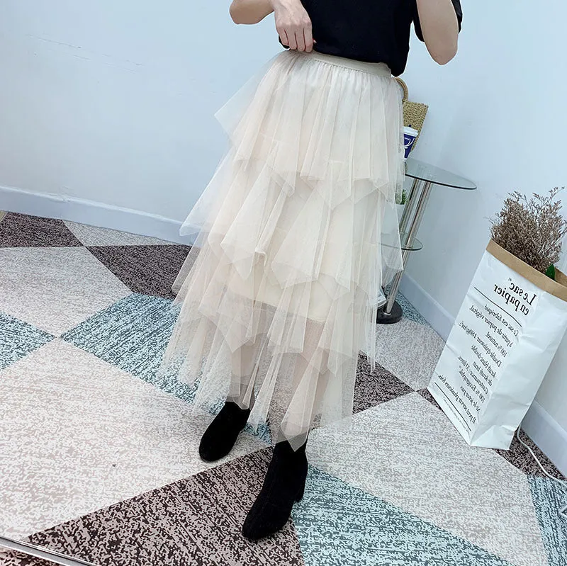 High Waist Cake Fairy Dress Sweet Look Tutu Mesh Mid-Length Skirt