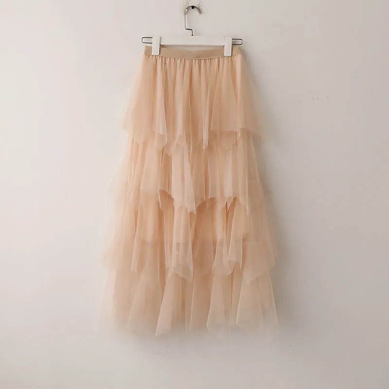 High Waist Cake Fairy Dress Sweet Look Tutu Mesh Mid-Length Skirt