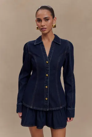 Hilary Long Sleeve Denim Top - Indigo Blue