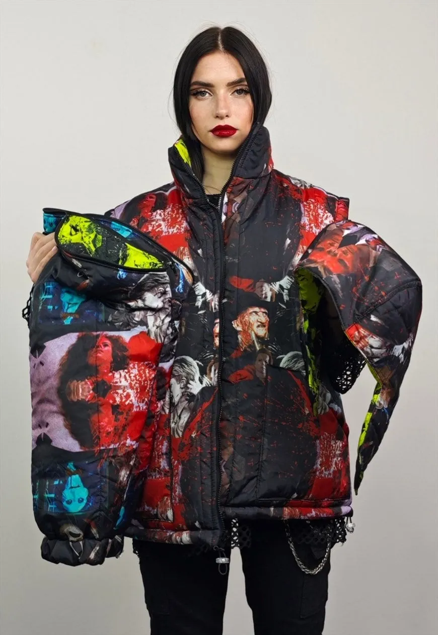 Horror bomber reversible creepy jacket detachable punk puffa