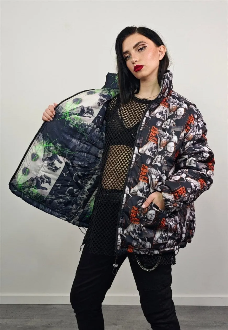 Horror bomber reversible Goth jacket detachable punk puffer