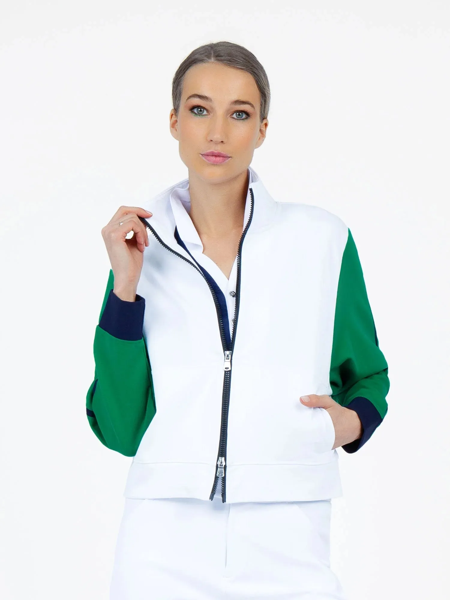 InPhorm Sofia Dolman Knit Jacket White/Ivy&nbsp;