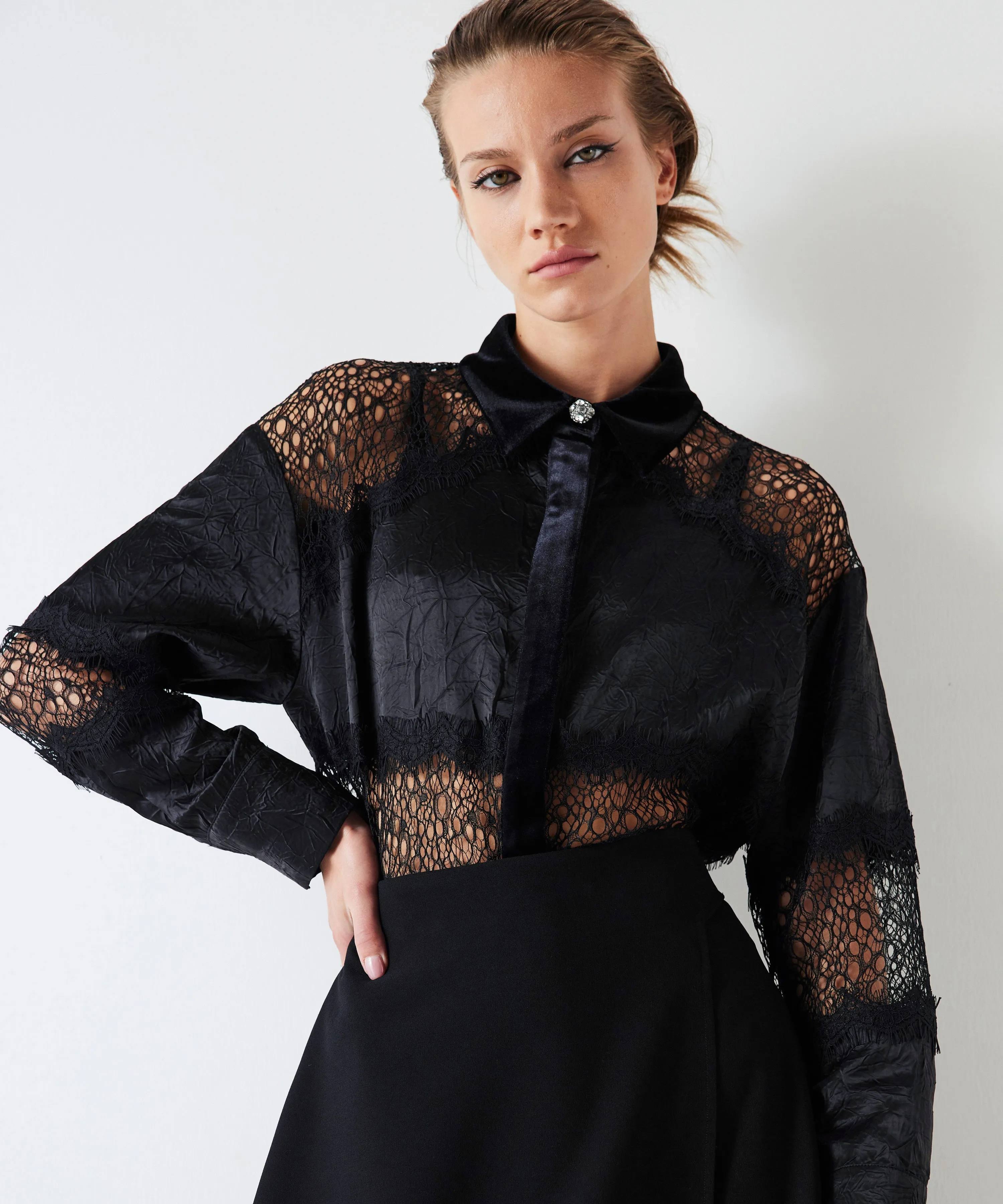 Ipekyol Velvet And Lace Mix Shirt Black