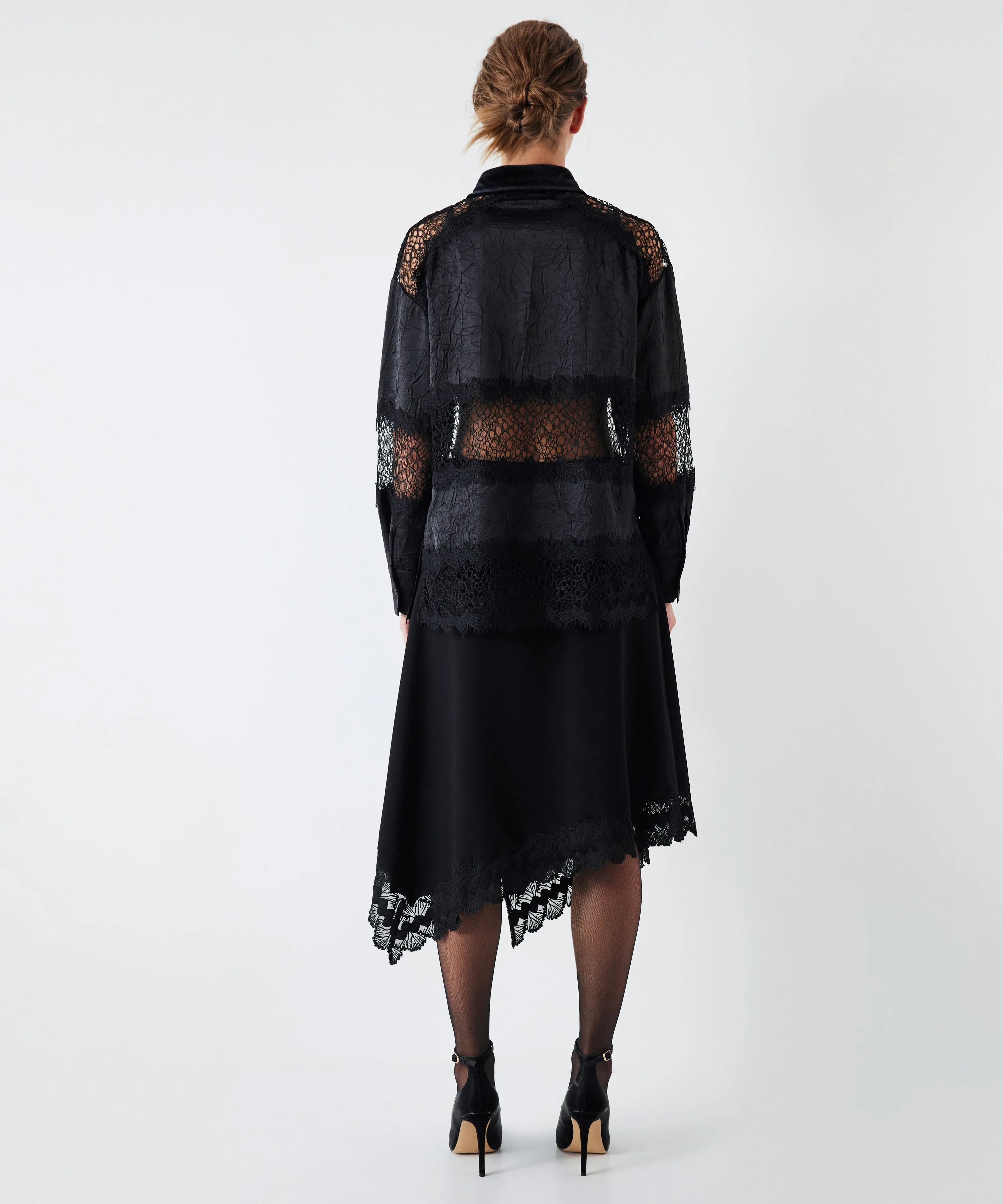 Ipekyol Velvet And Lace Mix Shirt Black