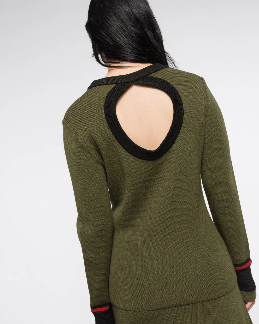 KEYHOLE BACK LONG SLEEVES TOP - KHAKI