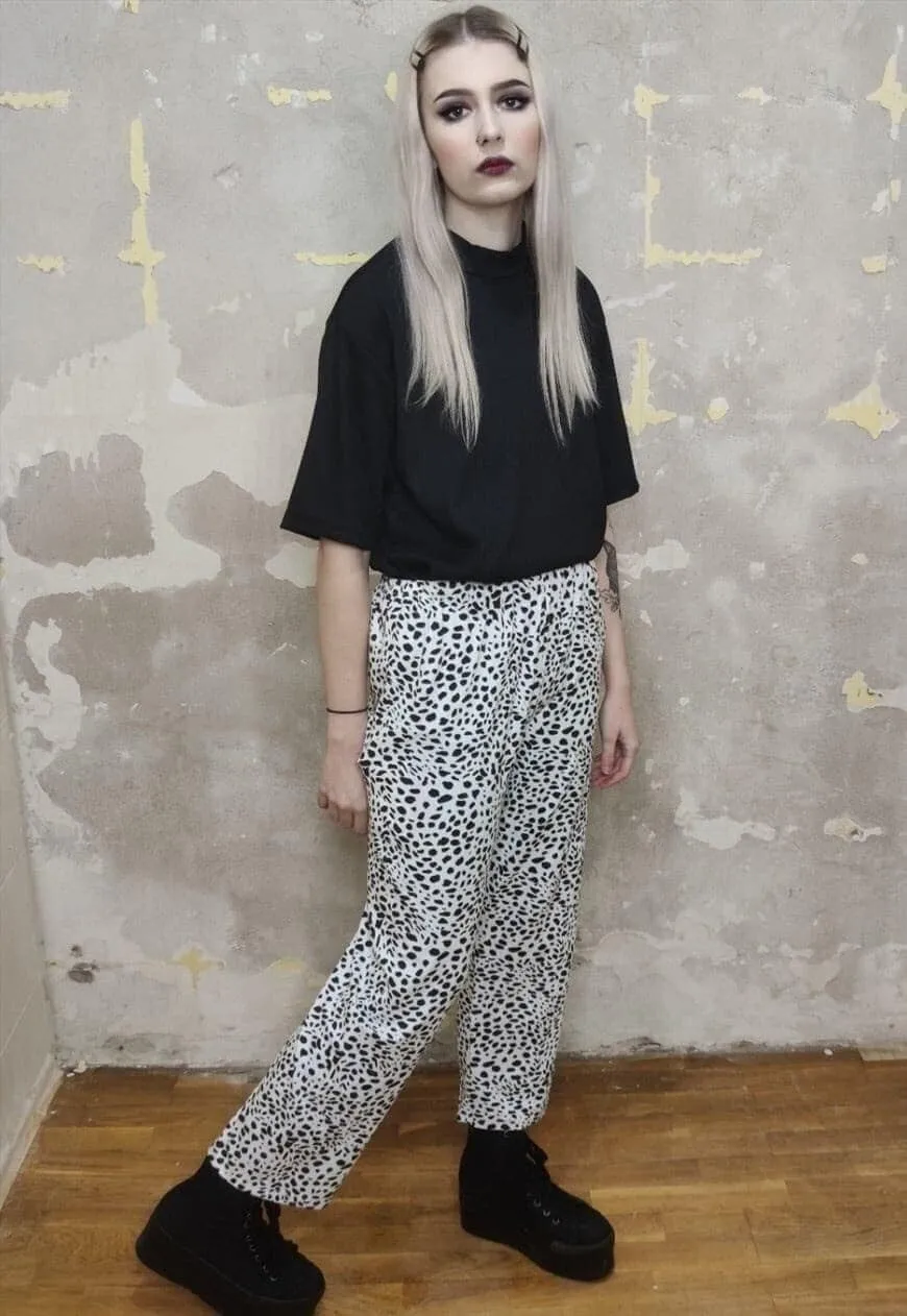 Leopard print joggers thin animal print overalls in white