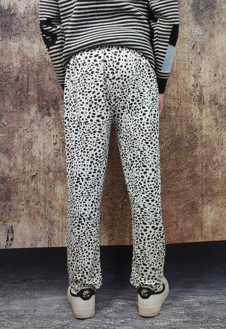 Leopard print joggers thin animal print overalls in white