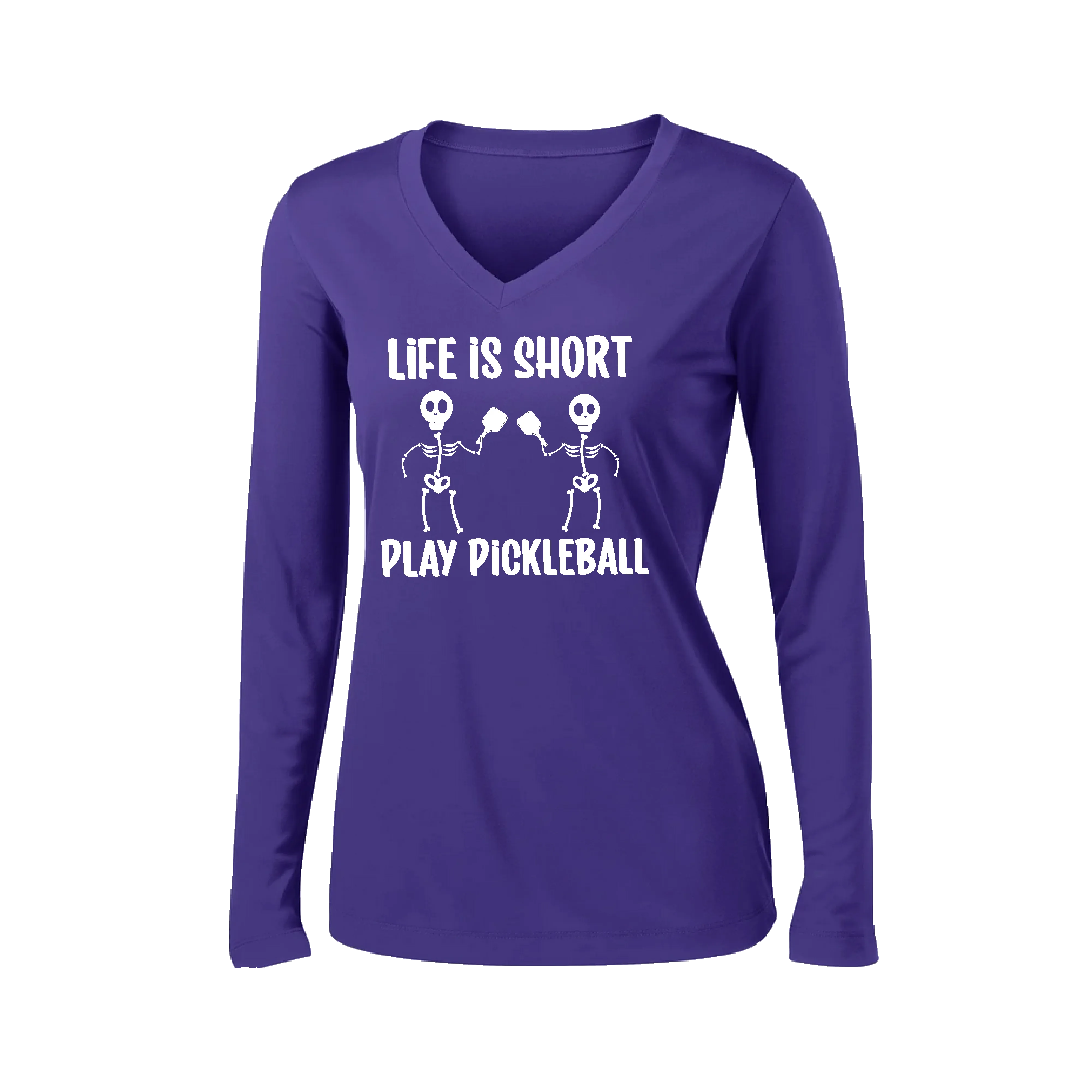 Life is Short Skeletong | Women’s Long Sleeve V-Neck Shirt | 100% Polyester