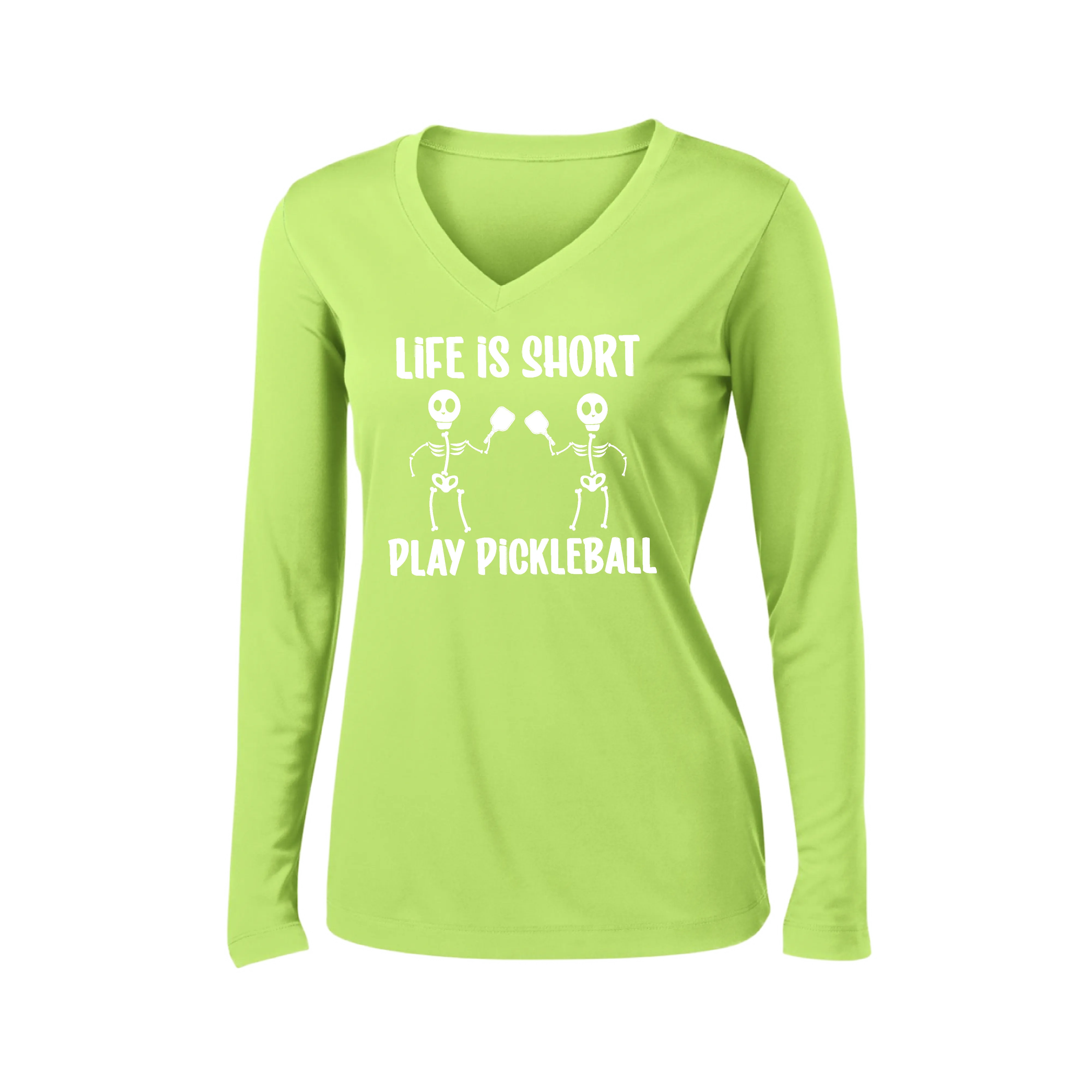 Life is Short Skeletong | Women’s Long Sleeve V-Neck Shirt | 100% Polyester