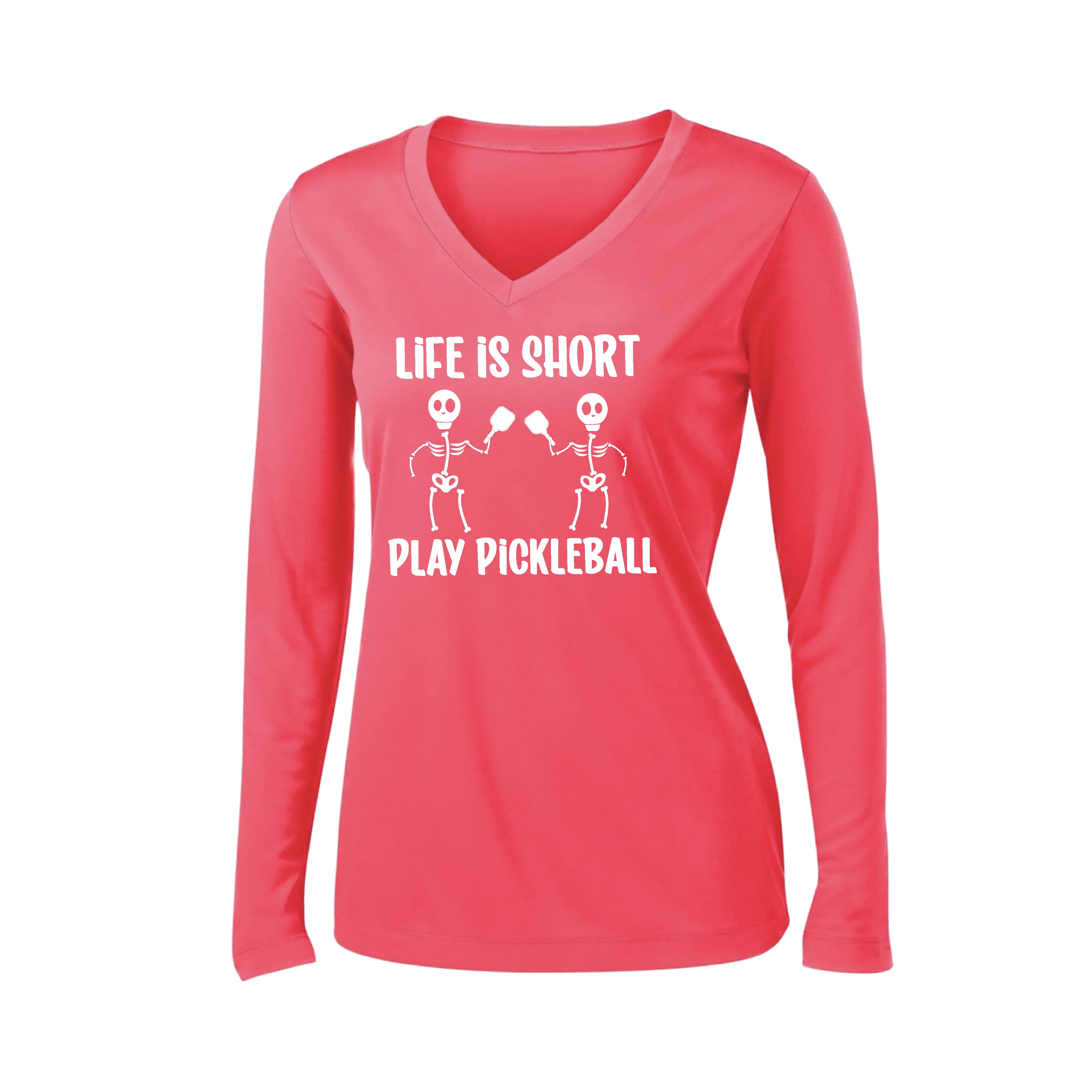 Life is Short Skeletong | Women’s Long Sleeve V-Neck Shirt | 100% Polyester