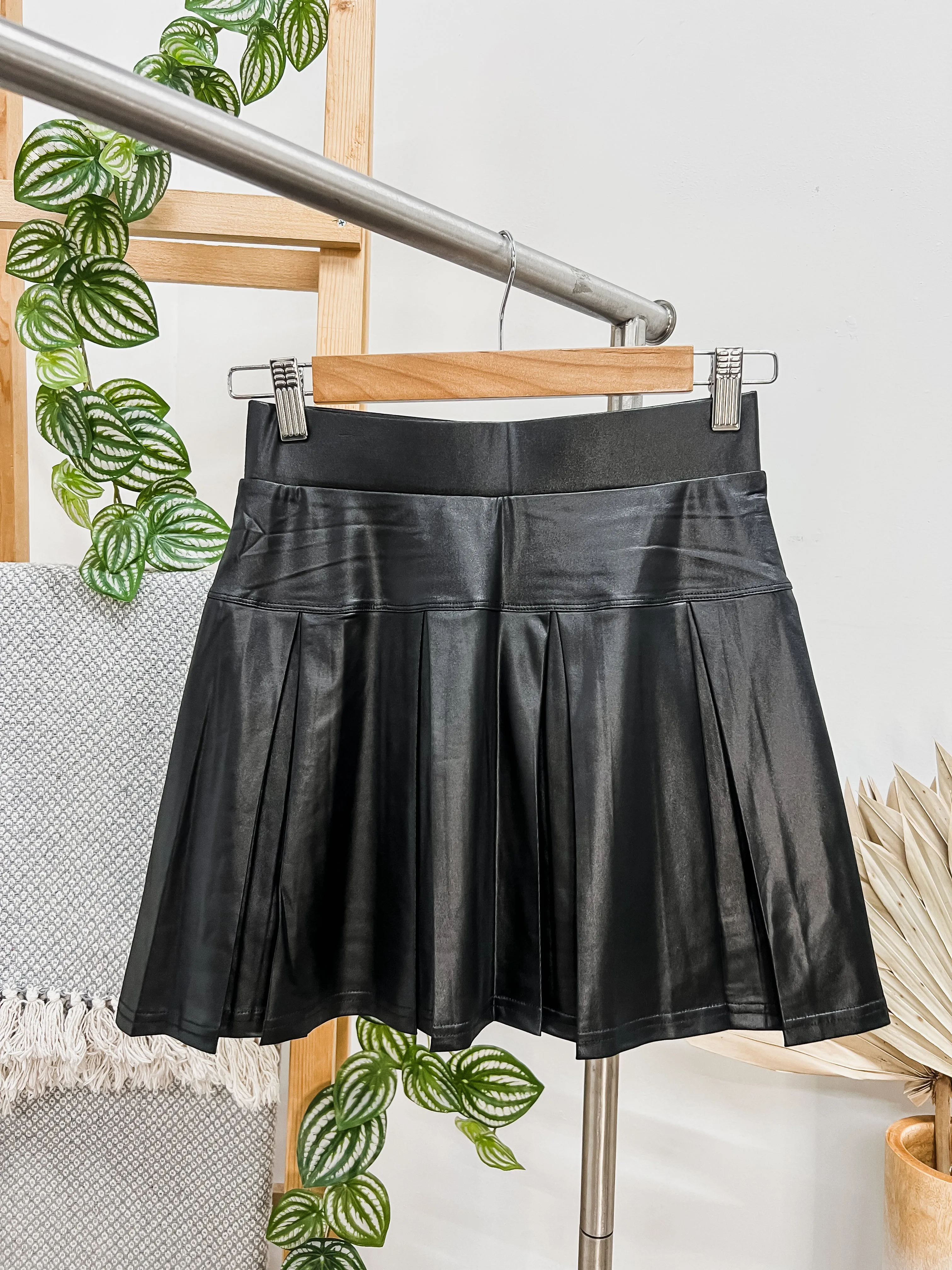 Lindsay Faux Leather Pleated Skort