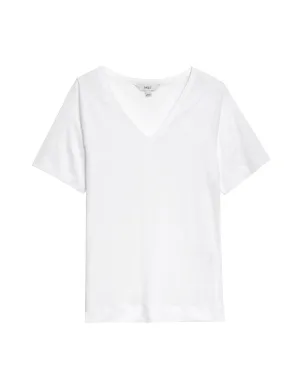 Linen Blend V-Neck Top