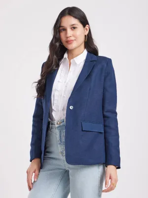 Linen Single Breasted Blazer - Navy