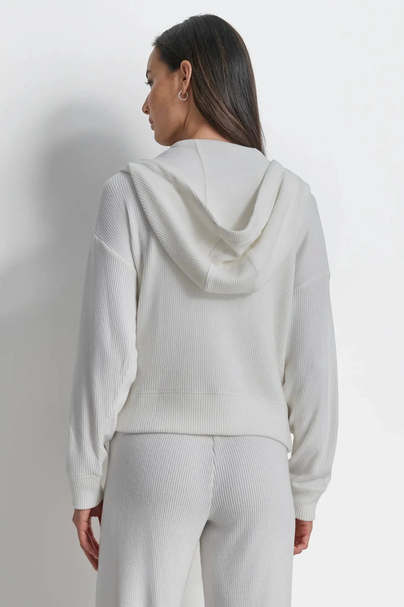 LONG SLEEVE BRUSHED RIB KNIT FULL ZIP HOODIE