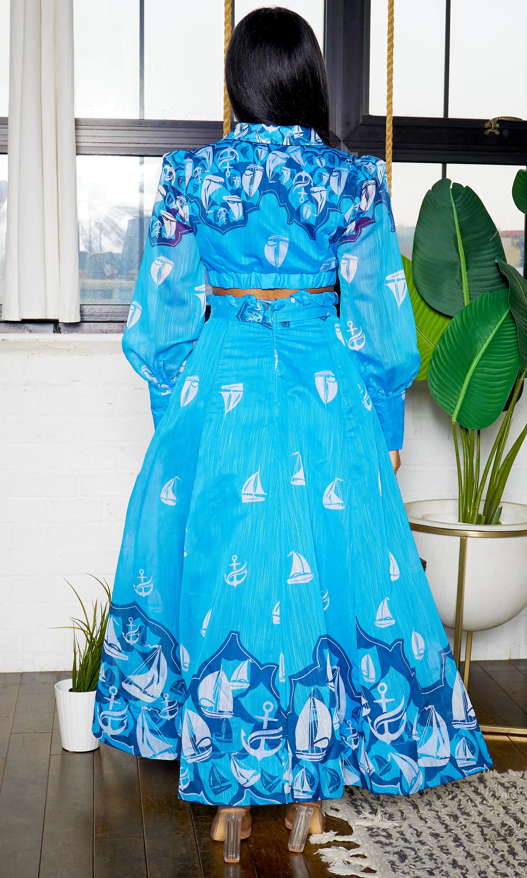 Madeline | Tie Front Maxi Dress - Blue FINAL SALE