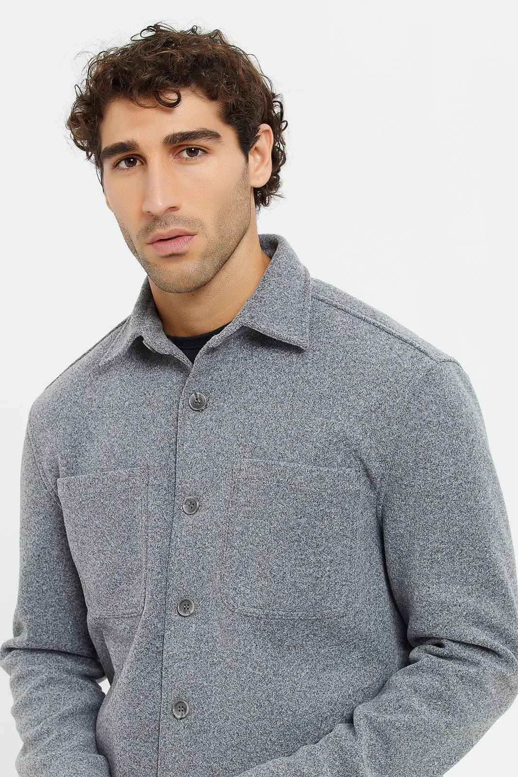 Men Grey Melton Jacket