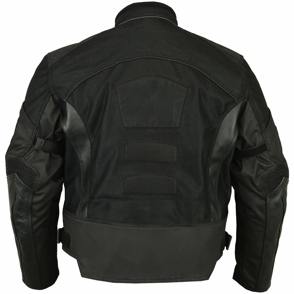 Men's Black Mesh & Leather Motorcycle Jacket with Removable Padding