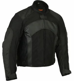 Men's Black Mesh & Leather Motorcycle Jacket with Removable Padding