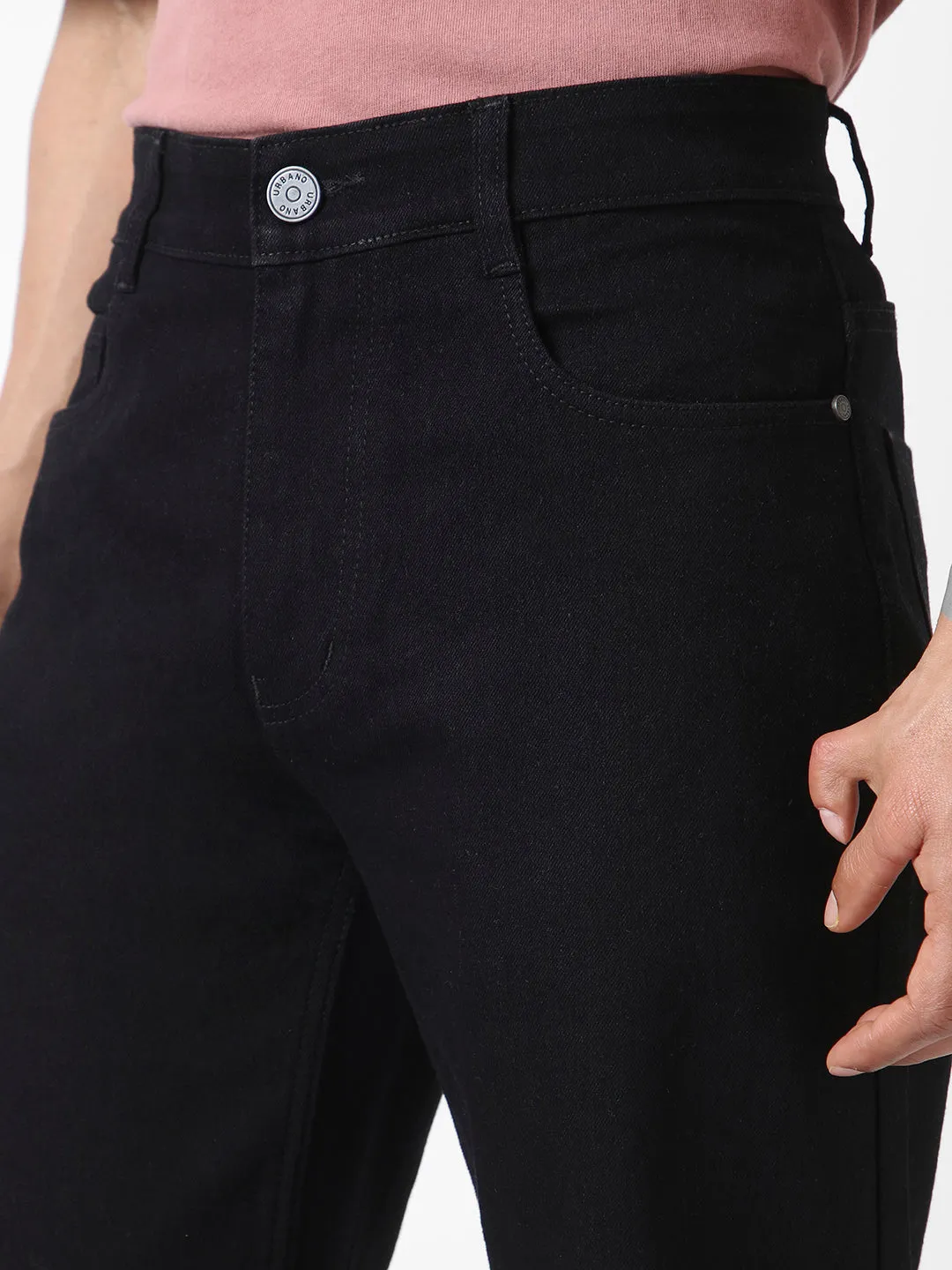 Men's Black Straight Fit Washed Jeans Stretchable