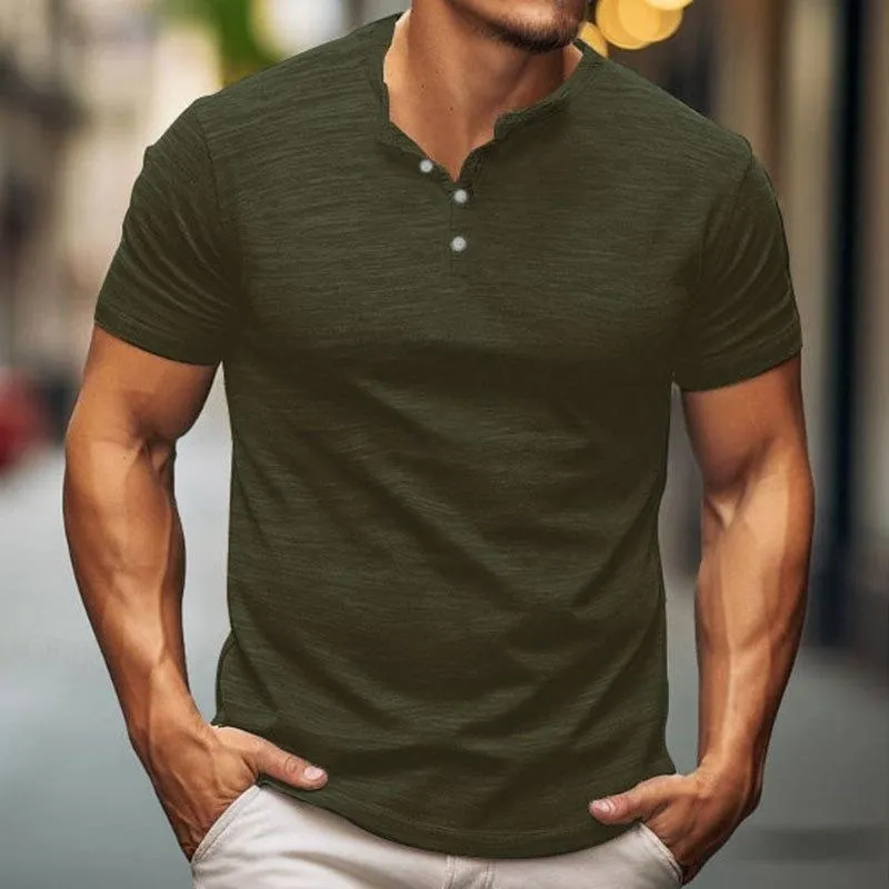 Men's Casual Cotton Blend Breathable Henley Neck Short Sleeve T-Shirt 52584377M