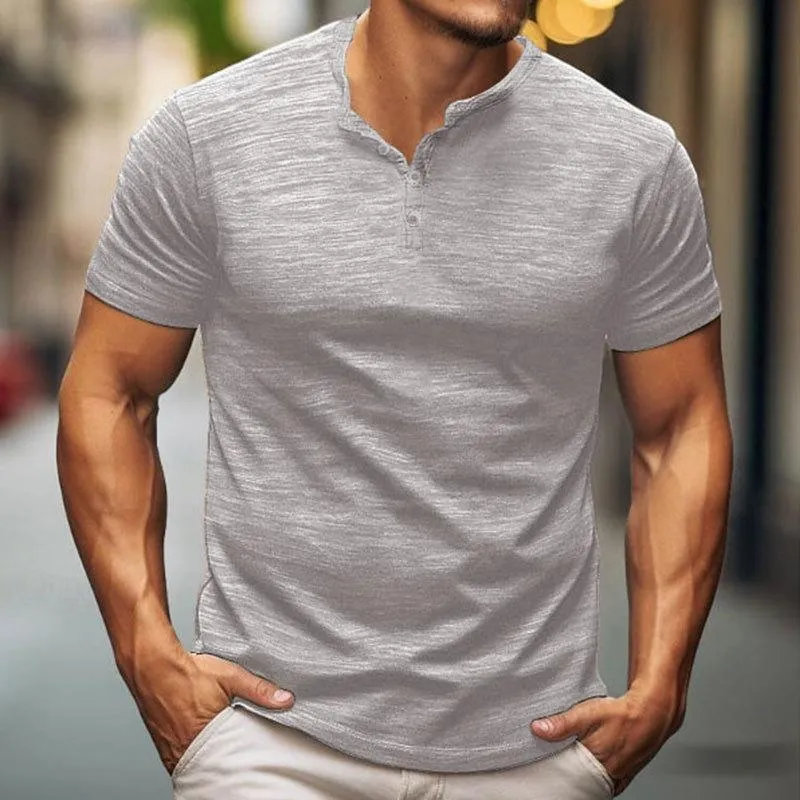 Men's Casual Cotton Blend Breathable Henley Neck Short Sleeve T-Shirt 52584377M