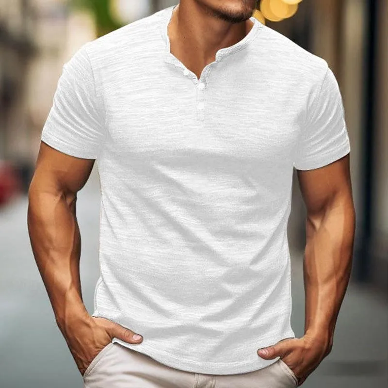 Men's Casual Cotton Blend Breathable Henley Neck Short Sleeve T-Shirt 52584377M