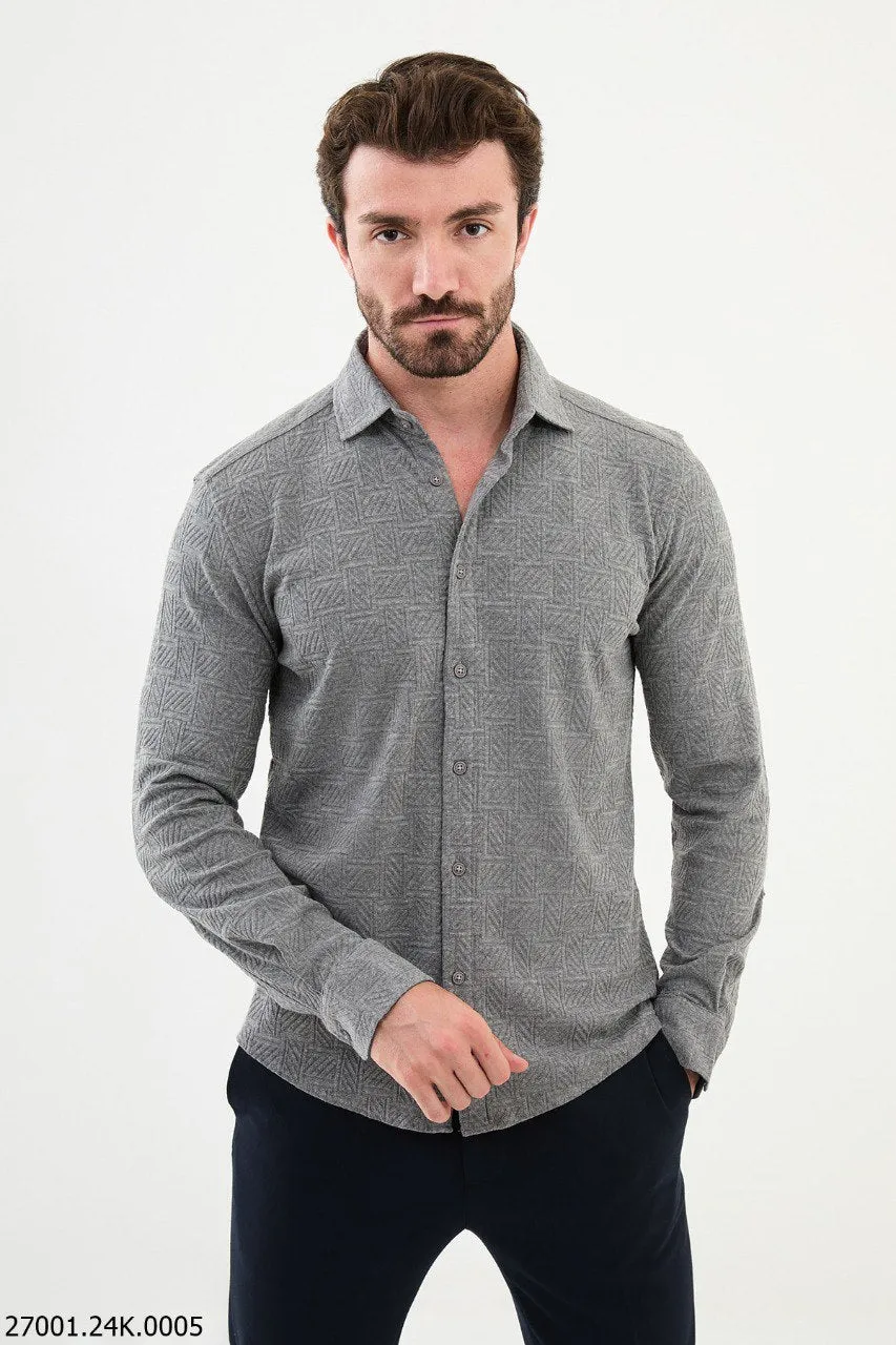 Men's Light Gray Textured Shirt.