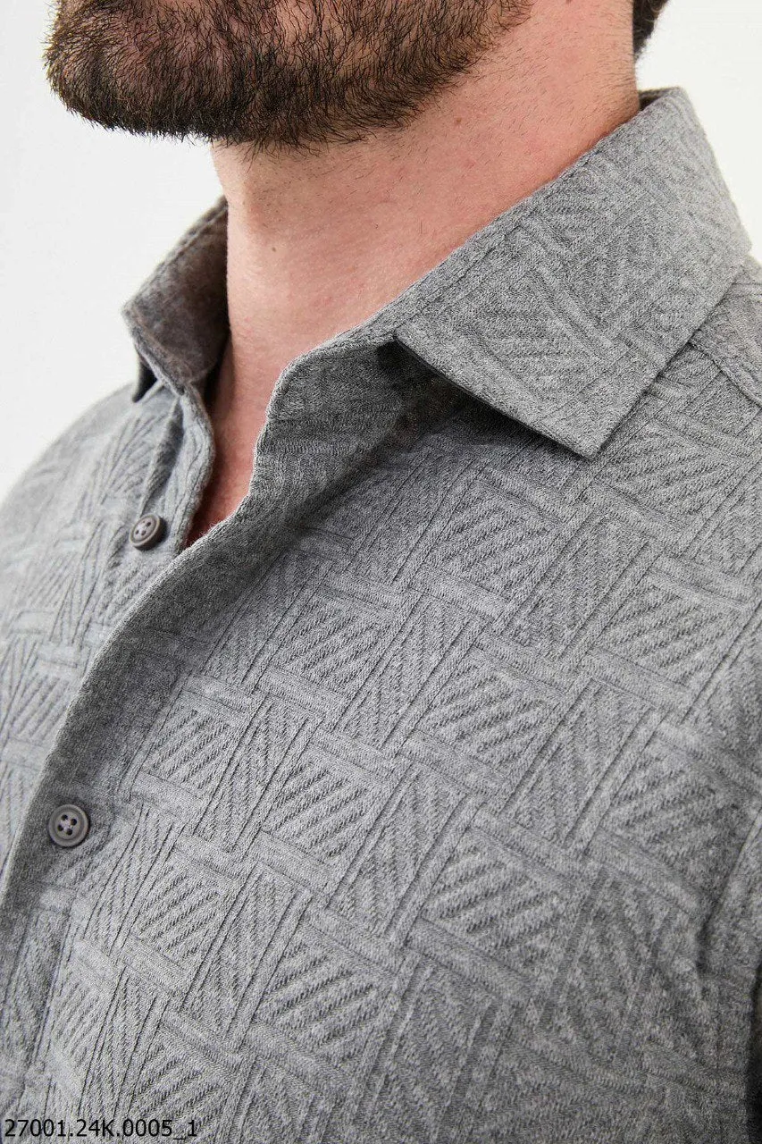 Men's Light Gray Textured Shirt.