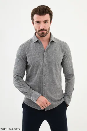 Men's Light Gray Textured Shirt.