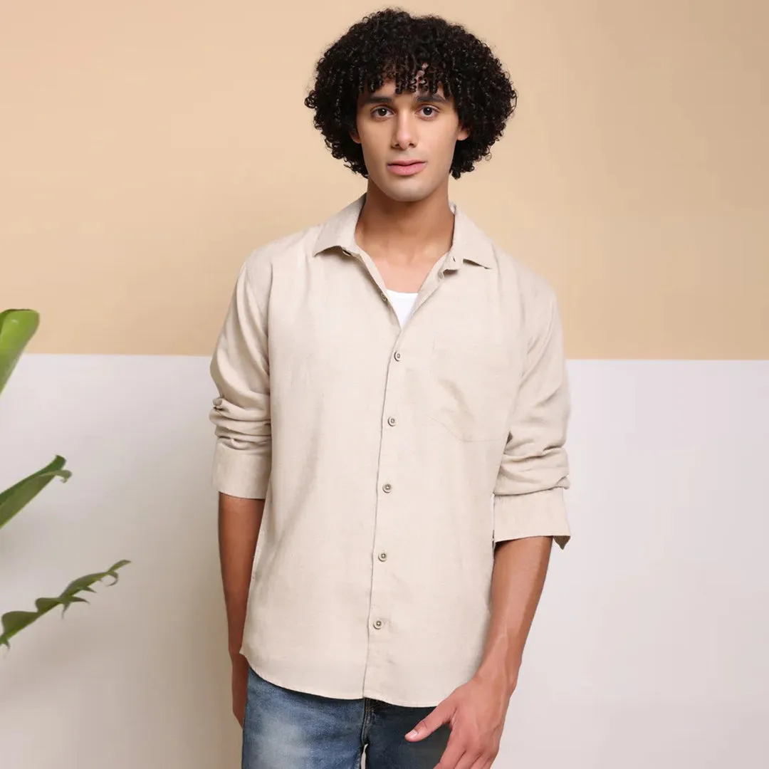 Men's Pure Linen Casual Shirt - Natural Beige