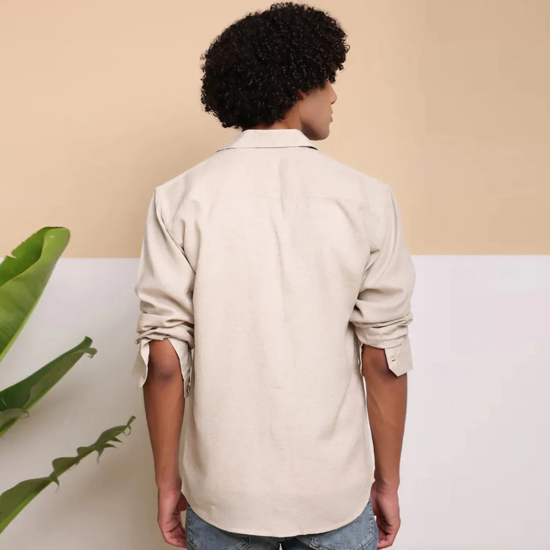 Men's Pure Linen Casual Shirt - Natural Beige