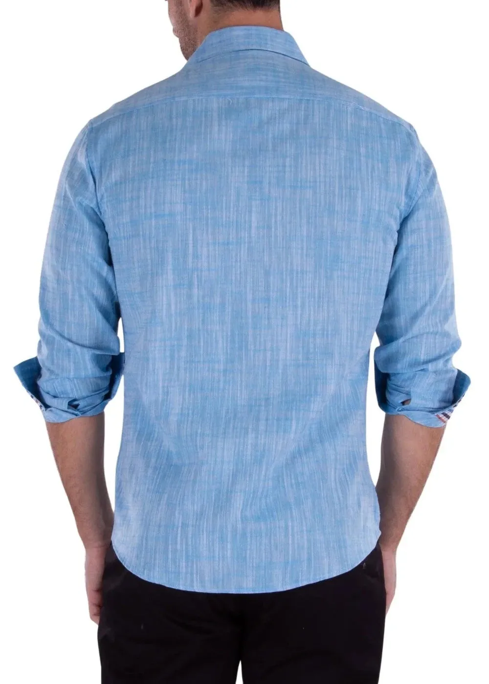 Men's Turquoise Solid Linen Long Sleeve Shirt Modern-FIT Style No-202238