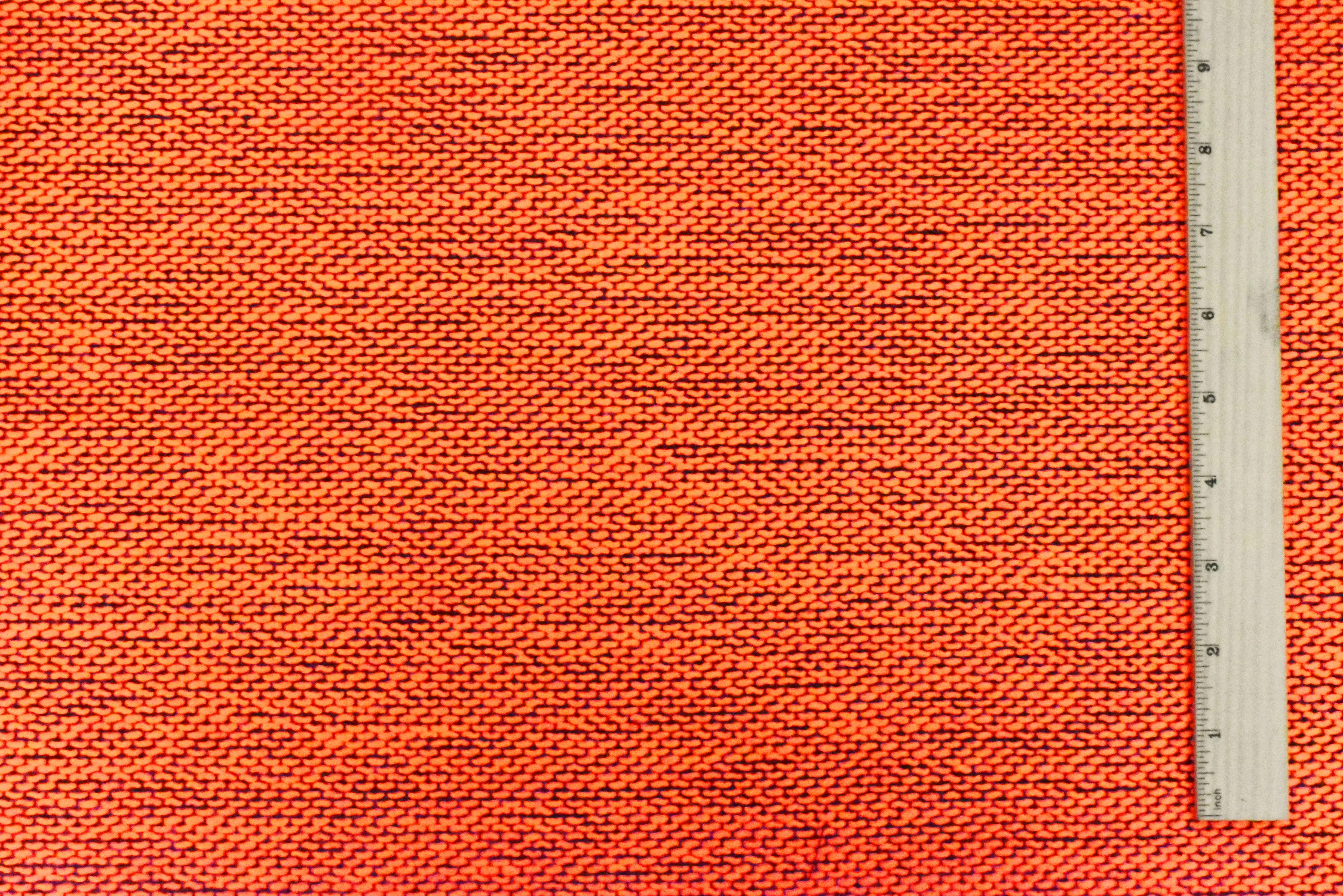 Neon Orange-Black Dotted Poly Woven Fabric