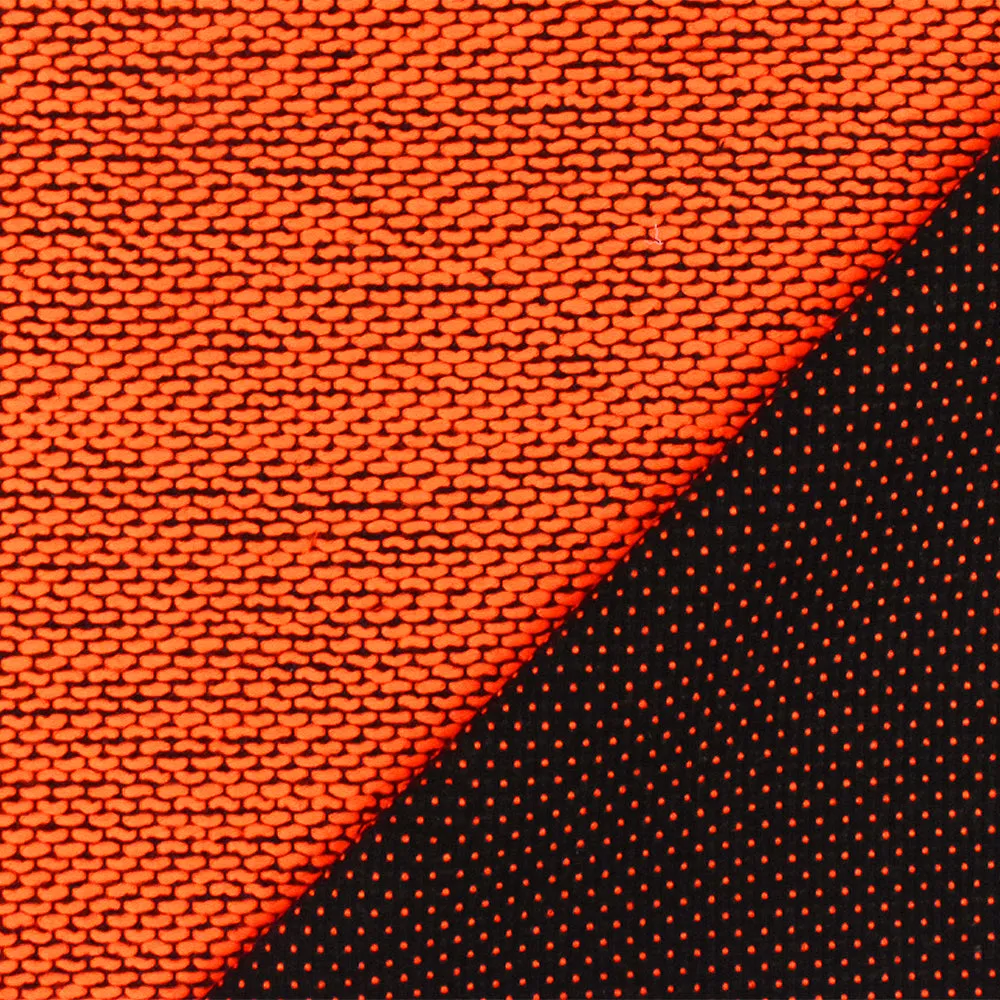 Neon Orange-Black Dotted Poly Woven Fabric