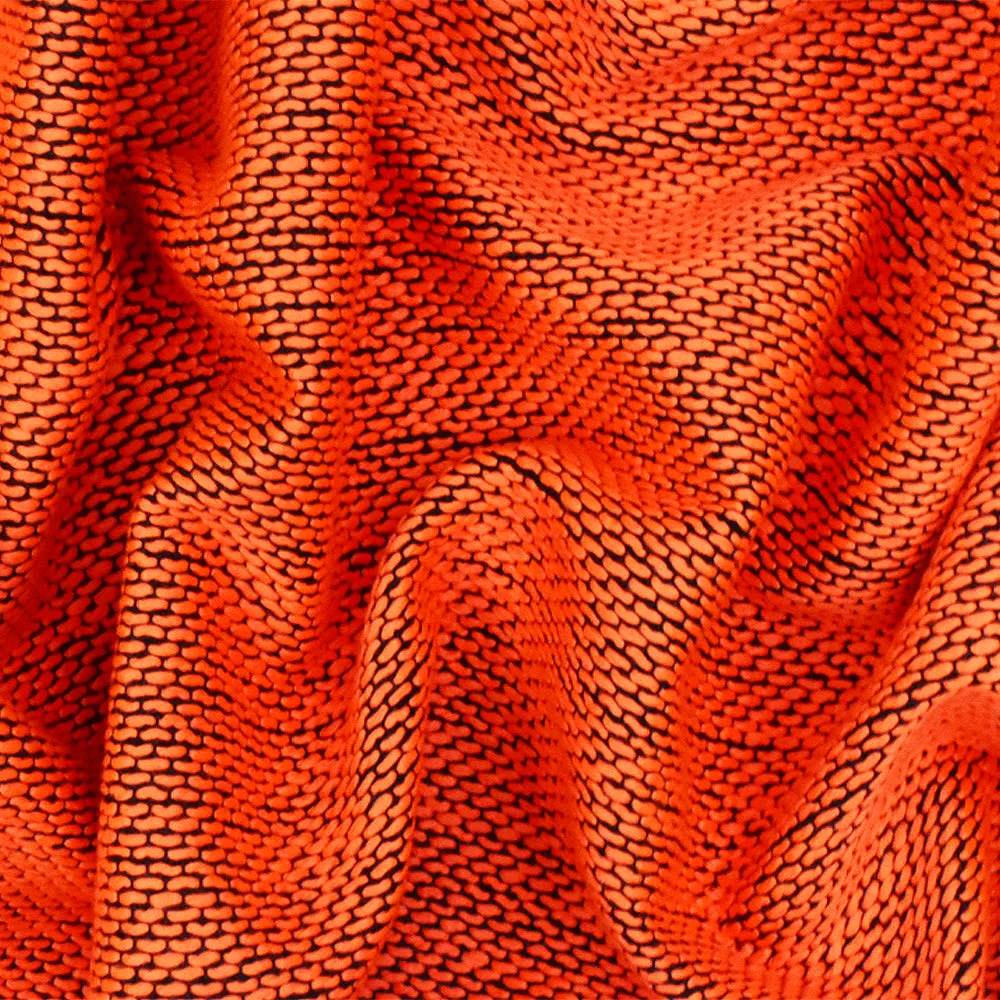 Neon Orange-Black Dotted Poly Woven Fabric