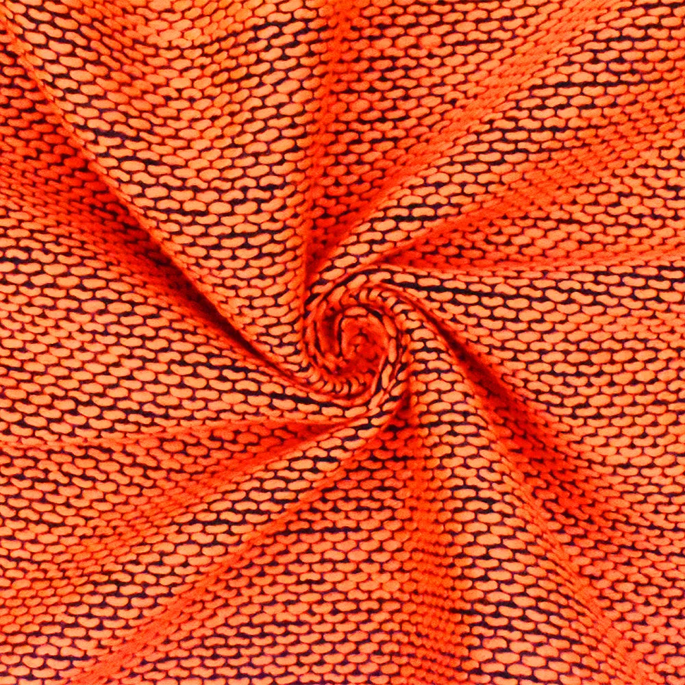 Neon Orange-Black Dotted Poly Woven Fabric