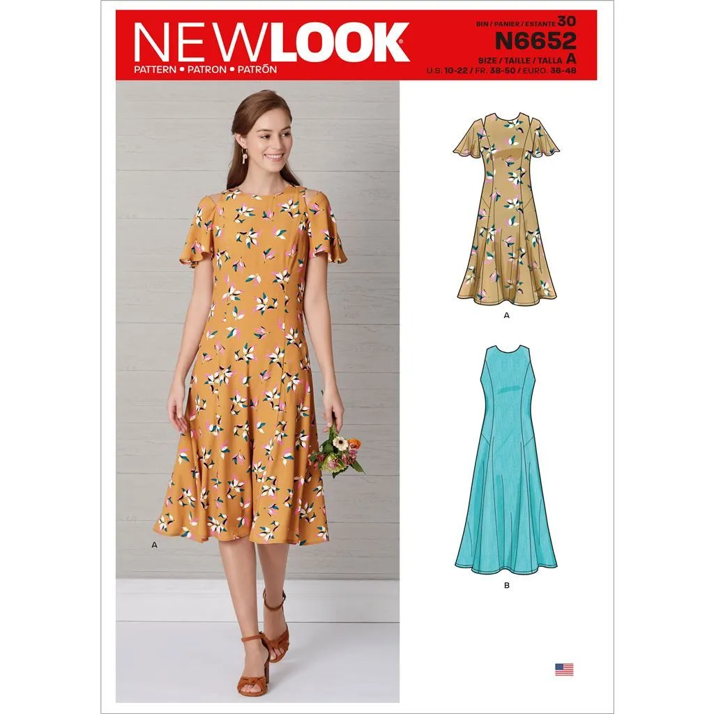 New Look Sewing Pattern N6652 Misses' Fit & Flared Dress With Length & Sleeve Variations