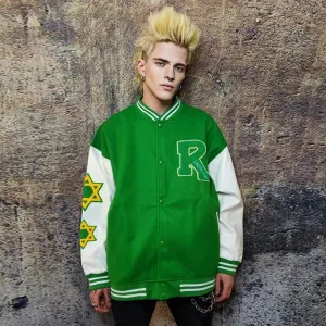 Pentagram patch varsity jacket college baseball bomber green