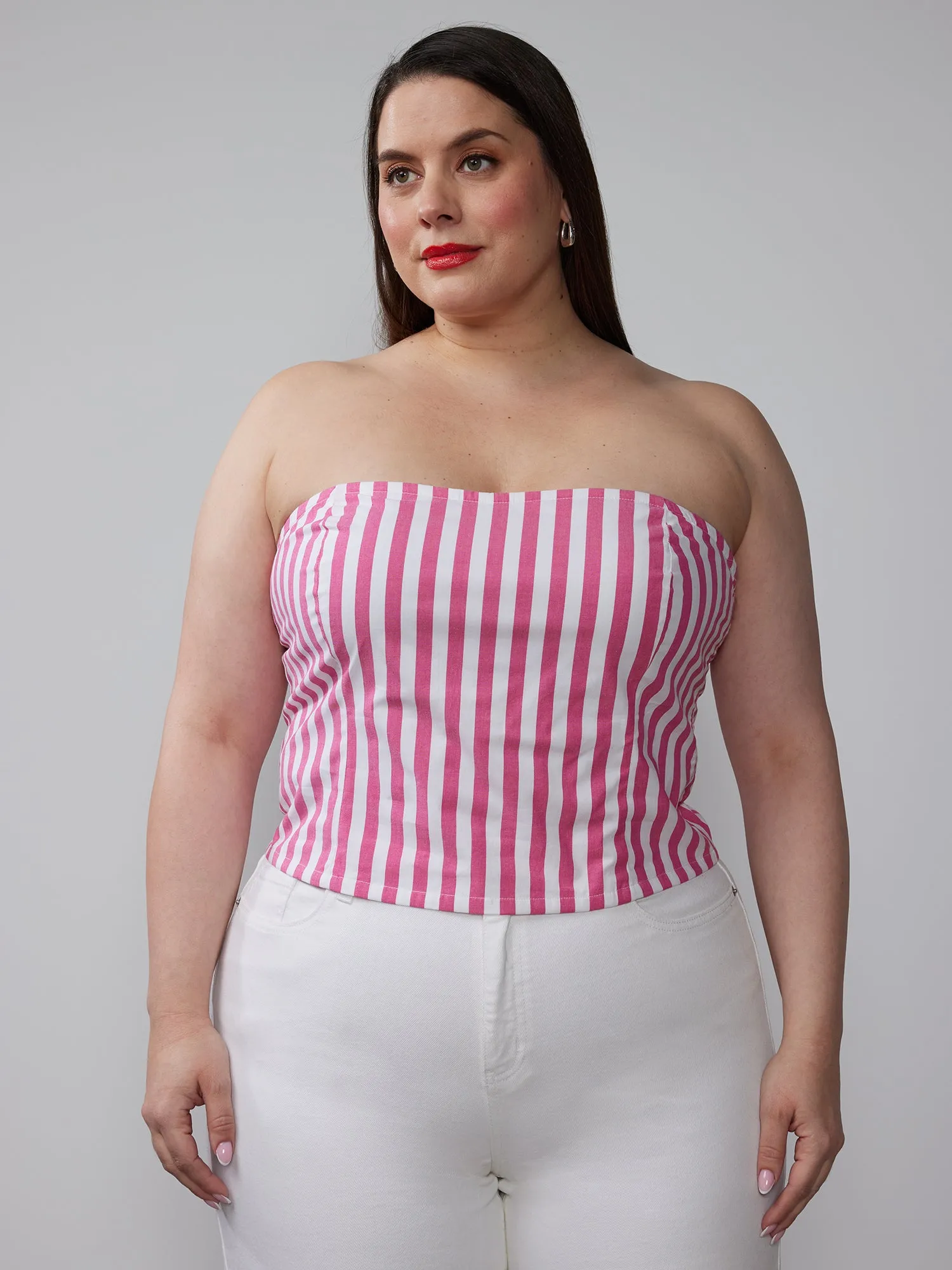 Plus Strapless Striped Corset Top