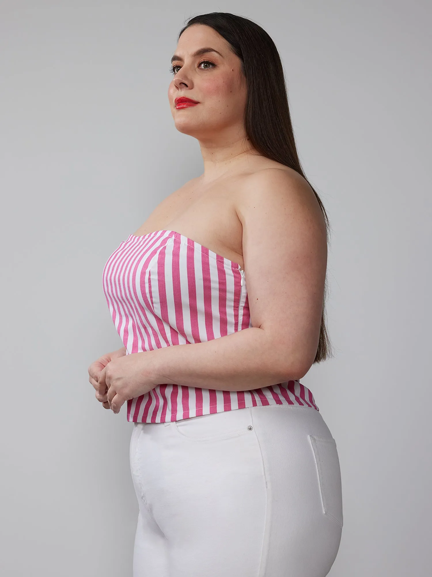 Plus Strapless Striped Corset Top