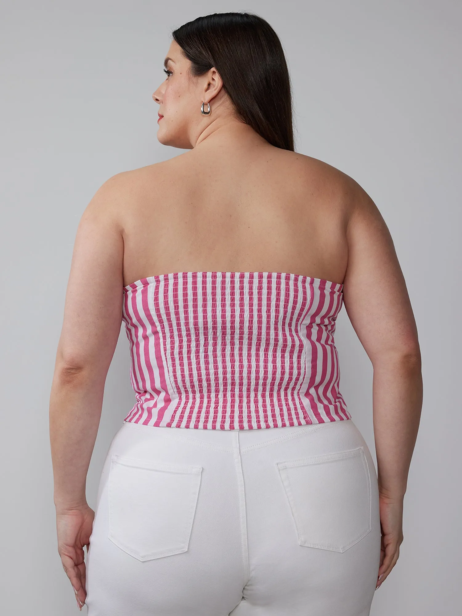 Plus Strapless Striped Corset Top