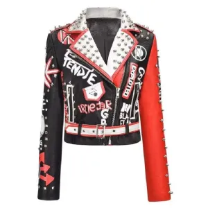 Red & Black Graffiti Motorcycle PU Leather Jacket