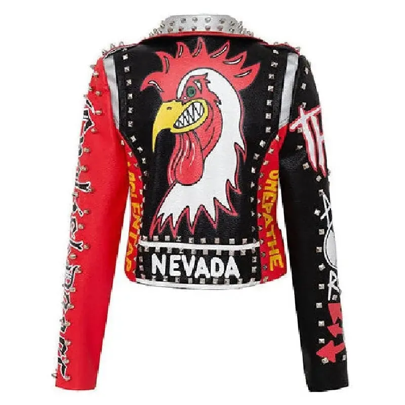 Red & Black Graffiti Motorcycle PU Leather Jacket