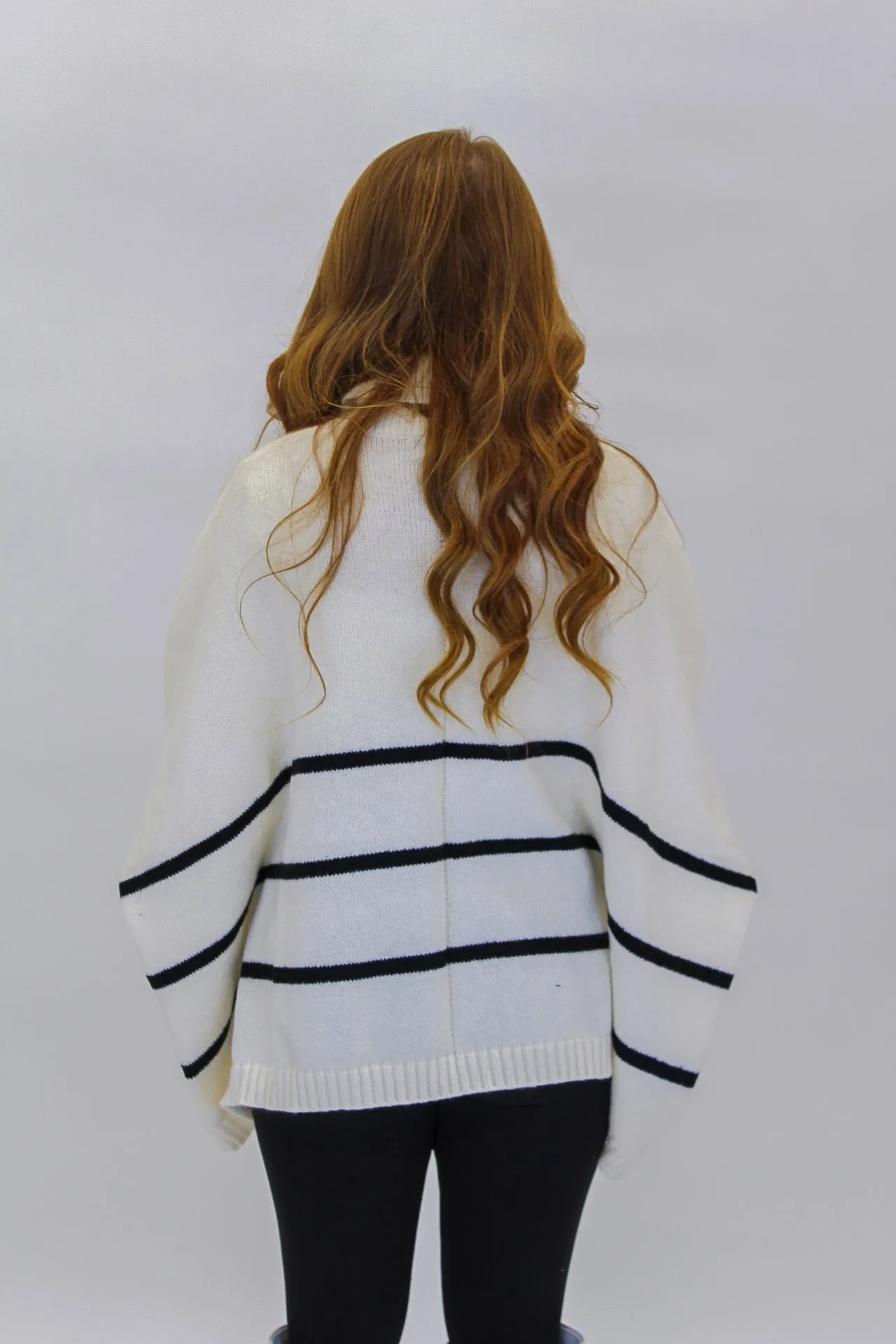 Reyes Striped Turtle Neck Oversized Sweater- Off White