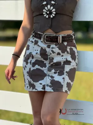 Rock&Roll BEIGE BROWN COW PRINT SKIRT